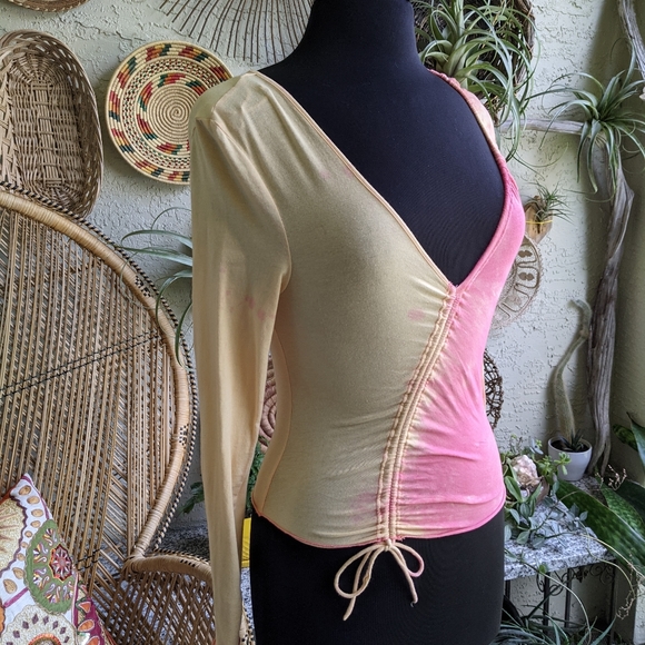 Free People XS Tie Dye Long Sleeve Top Asymmetrical Drawstring Tee - Picture 6 of 14